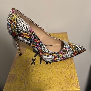Multi color snake skin heels